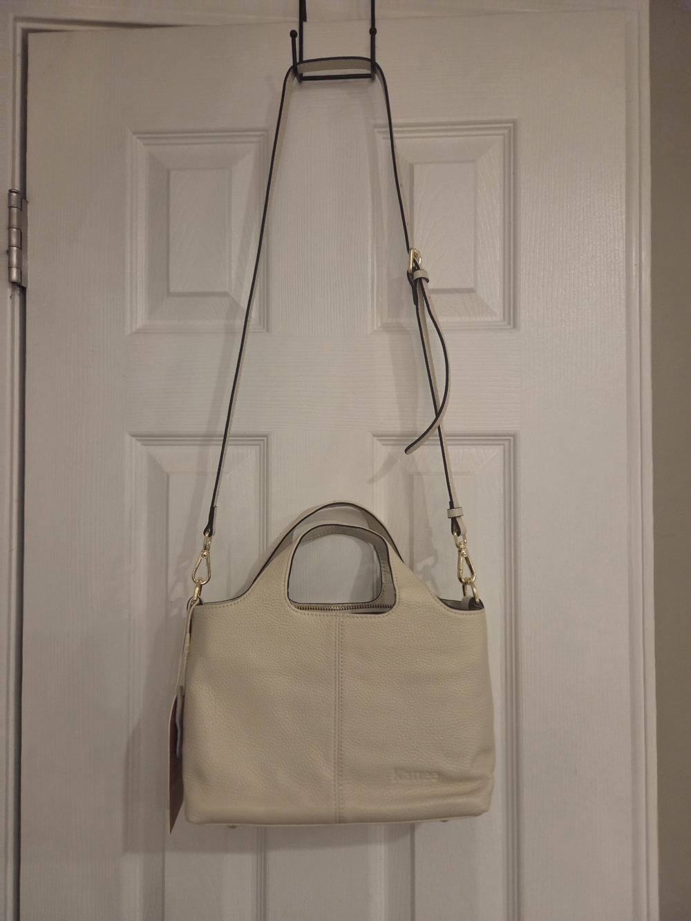 Pebble Leather Cream Crossbody Bag with Top Handle